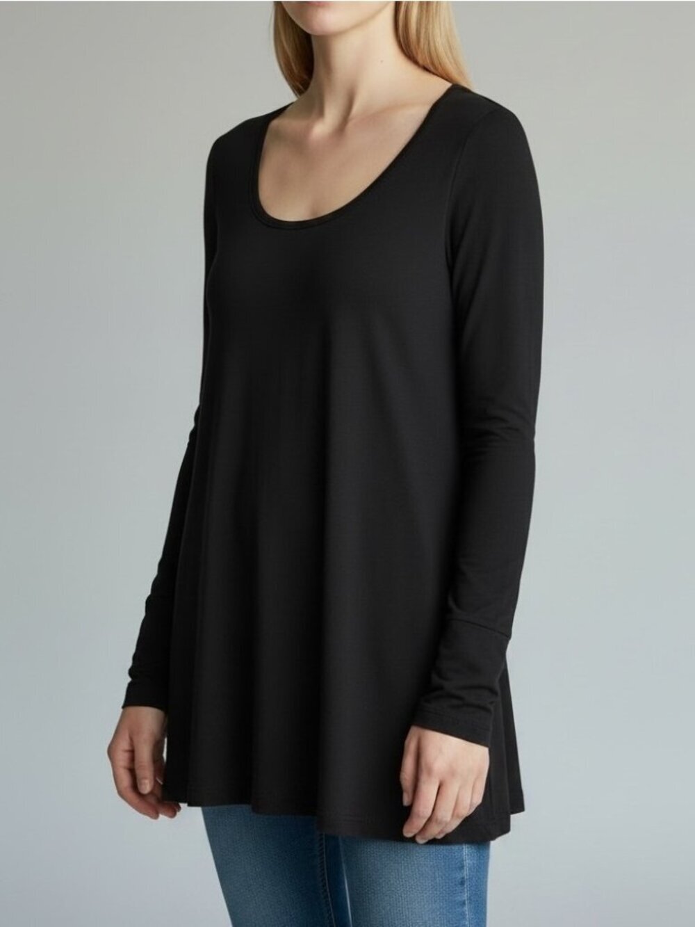 NWT Bobi Black Pima Cotton Jersey Long Sleeve Swing Tunic Top Size Small